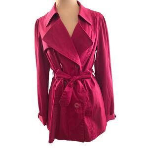 Vertigo Paris Y2K Red Belted Trench Coat Floral Lining Classic Sexy Sophiticated